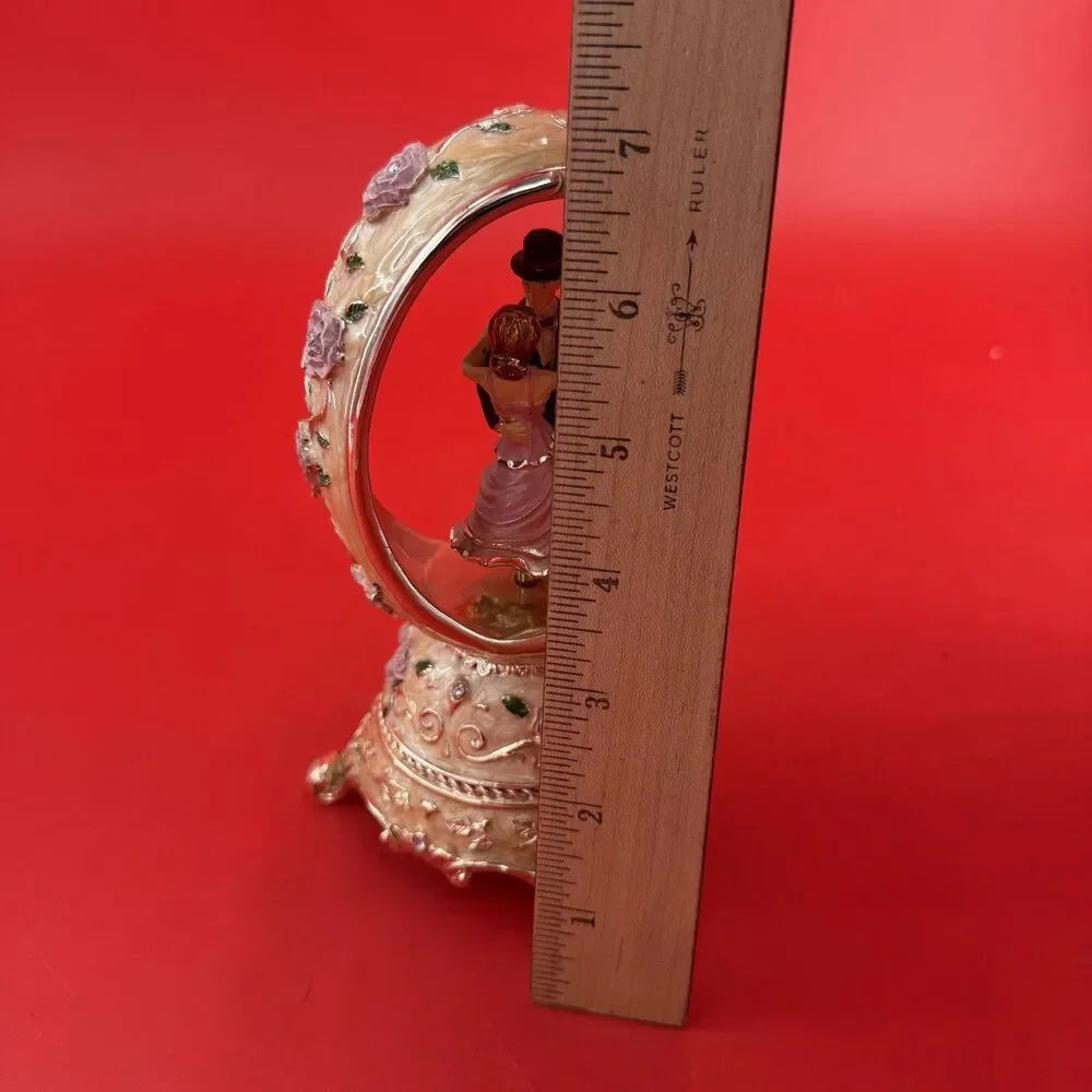 VTG Bride and Groom Wedding Cake Topper Music Box Egg Shape Cloisonné Figurine